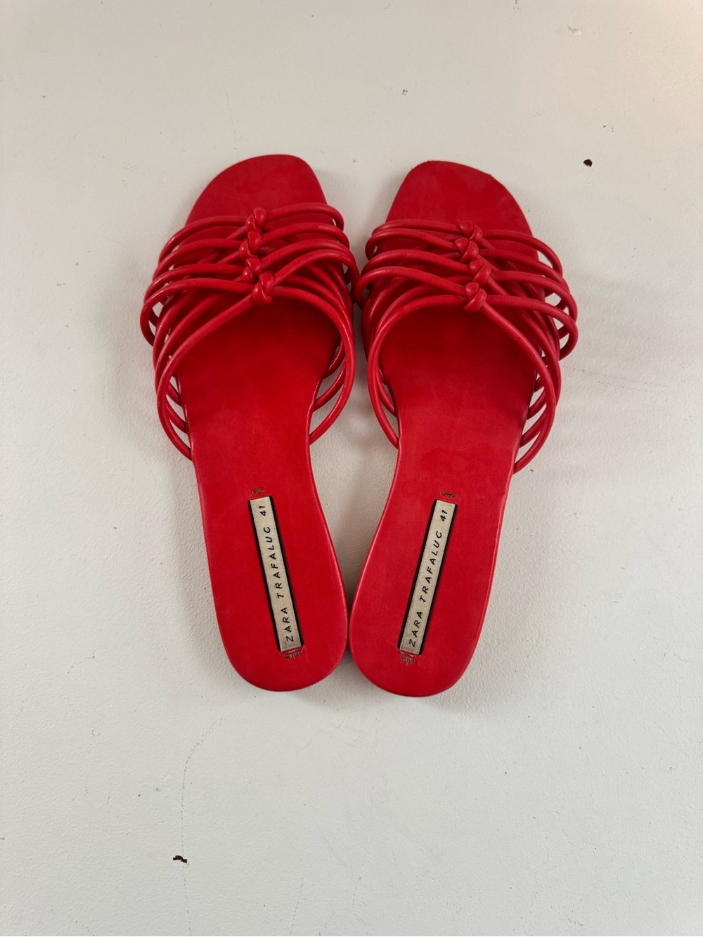 Zara Red Knotted Multi-Strap Slide Sandals